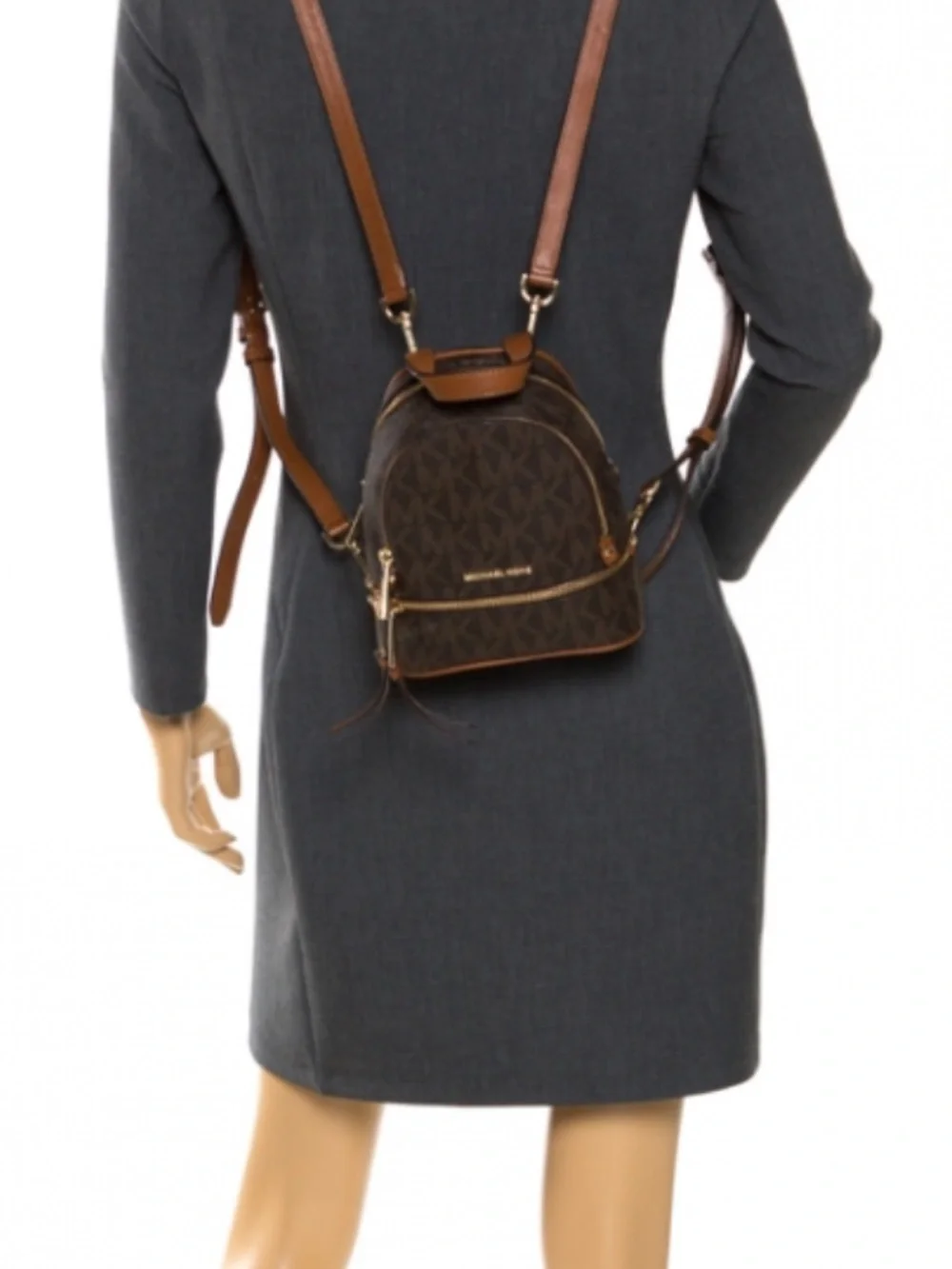 Michael Kors Brown MK Signature Mini Backpack with Gold Hardware